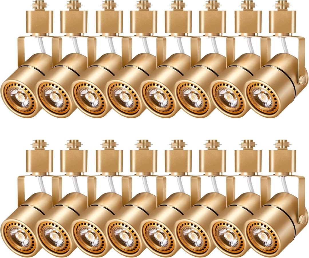 10W Dimmable Gold Track Lighting Heads H Type LED Track Light Replacement Fixtures Bright 4000K Cool White Ceiling Spotlight for Accent Task Art, Flicker Free CRI90+ 24 1000lm, Pack of 16