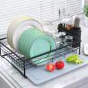 Dish Drying Rack with Stone Drying Mat, Quick-Drying/Stainless/Super Sturdy/Space-Saving, Dish Strainers for Kitchen Counter, Escurridor de Trastes para Cocina (Black)