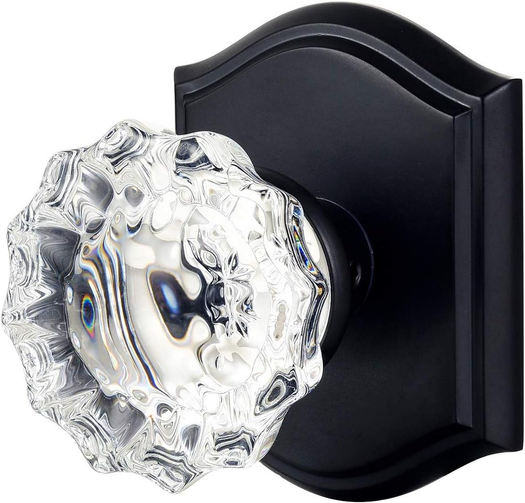 Passage Glass Door Knobs Interior, Antique Crystal Door Knobs for Hall and Closet, Matte Black