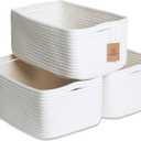 NaturalCozy 13.5”x8.5”x5.5” Storage Baskets for Shelves 3 Pack | Cotton Rope Woven Small Baskets for Organizing | Small Storage Bins for Nursery, Bathroom, Closet, Cube Shelf, Decorative, Gift