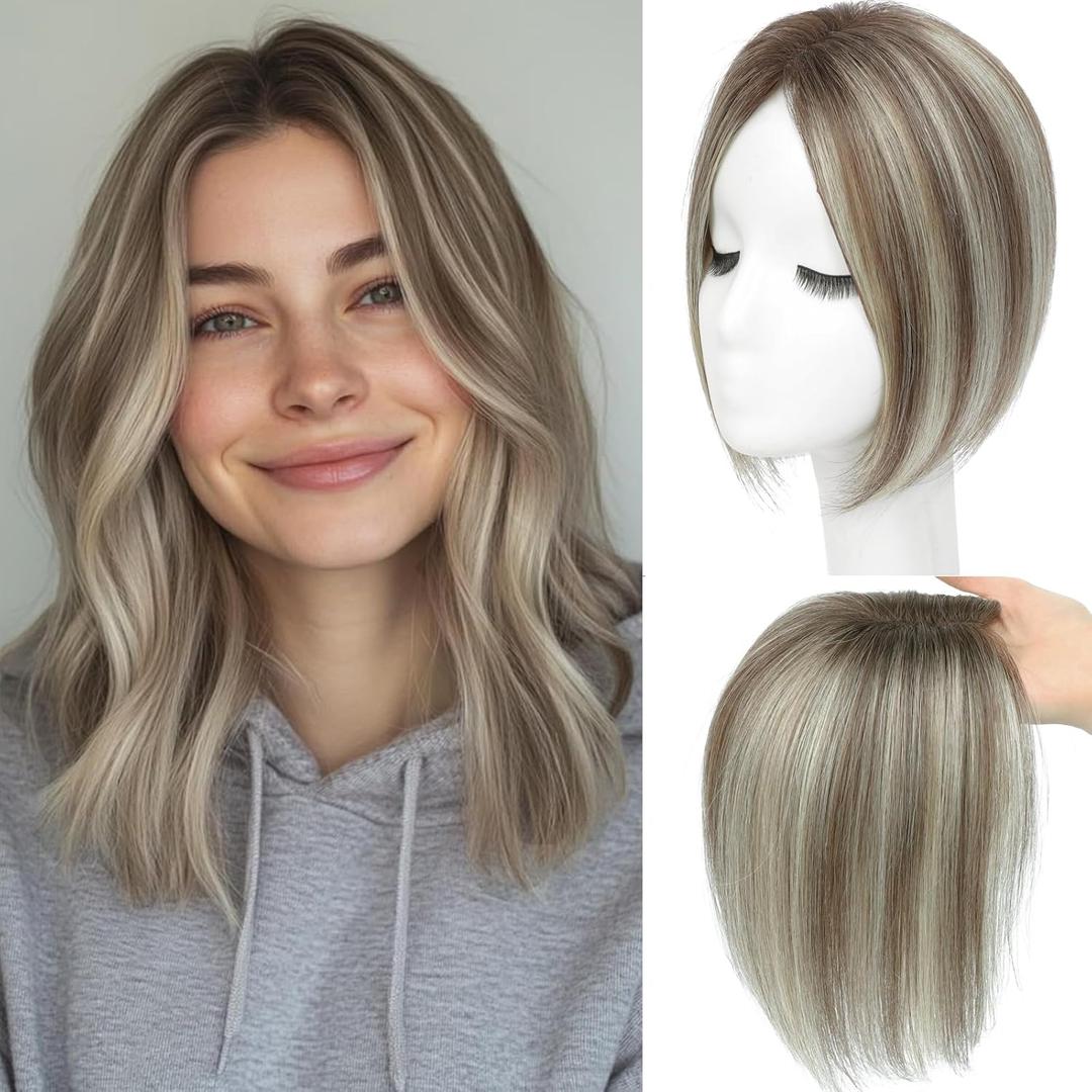 Hair Toppers for Women Real Human Hair Toppers No Bangs 7 * 10cm Upgrade Swiss Base 30g HairPieces for Women with Thinning 10Inch (4T6/613) (Ombre Brown with Blonde Highlight)