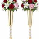 Set of 2 Tabletop Metal Vases for Tables - Decorative Gold Vases for Centerpieces, Trumpet Flower Arrangement Holders for Anniversary Birthday Party Christmas Wedding Home Decor
