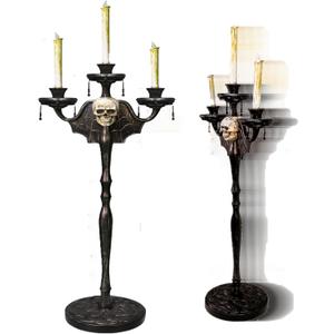 Skeleteen Animated Halloween Candelabra Decoration - Creepy Gothic Haunted Mansion Black Skull Floating Candle Holder Party Decorations Prop- 1 Piece