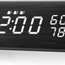 Digital Alarm Clock, with Wooden Electronic LED Time Display, 3 Alarm Settings, Humidity & Temperature Detect, Wood Made Electric Clocks for Bedroom, Bedside (Black)
