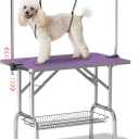 Lyromix Dog Grooming Table, Adjustable Large Pet Drying Desktop, Foldable Bathing Desk with Arms, Noose, Mesh Tray, Maximum Capacity Up to 330Lb (46Inch, Purple)