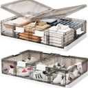 Kitstorack 2 Pack Plastic Under Bed Storage Bins with Lids and 8 Pre-installed Wheels,Rolling Low Rrofile Under bed Containers Box for Clothes Shoes, 37.8 Qt, Long, Clear, Flat, Large