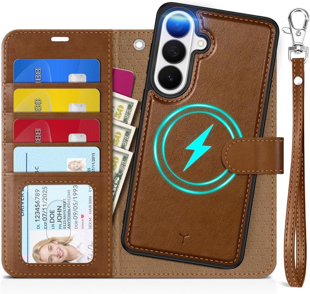 TUCCH 2-in-1 Detachable Wallet Case for Galaxy S26+ Plus, RFID Blocking 4 Card Holders Wireless Charging Wrist Strap Kickstand, Magnetic PU Leather Protective Cover for Galaxy S26+ 6.7" 2026, Brown