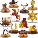 12 Pcs Western Cowboy Party Decorations Honeycomb Centerpieces - Double-Sided 3D Table Toppers for Wild West Theme, My First Rodeo Birthday, Nashville Bachelorette & Baby Shower Supplies