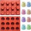 Canele Molds Canele Mold Silicone,12-Cavity Non-Stick Canele Mold Baking Cake Pan for Bread Muffin Candle Ice Cream Jelly Pudding Soap Making, Red