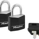 Master Lock Black Outdoor Key Lock, Standard Weather Resistant Padlock with Cover, Keyed Alike Padlocks for Lockers, Fences, Sheds, or Other Equipment, 2 Pack, 131T