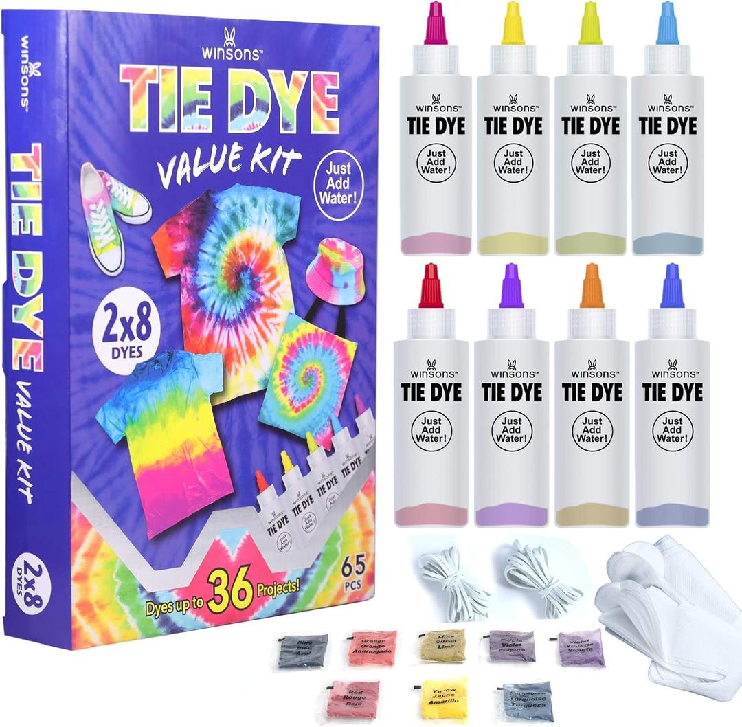 Tie Dye Kit, 8 Colours Non Toxic Permanent Fabric Dye Art Set for Kids Women for Homemade Party Creative Group Activities DIY Gift