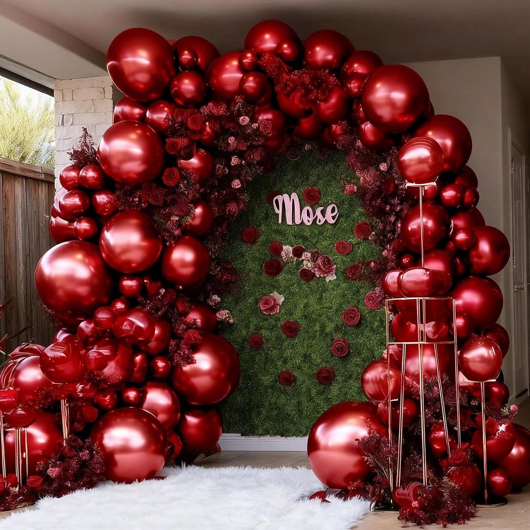 Burgundy Balloons Double Stuffed Wine Red Rose Red Balloon Arch Kit Maroon Garland Different Size For Wedding Birthday Baby Shower Anniversary Wine Party Decorations