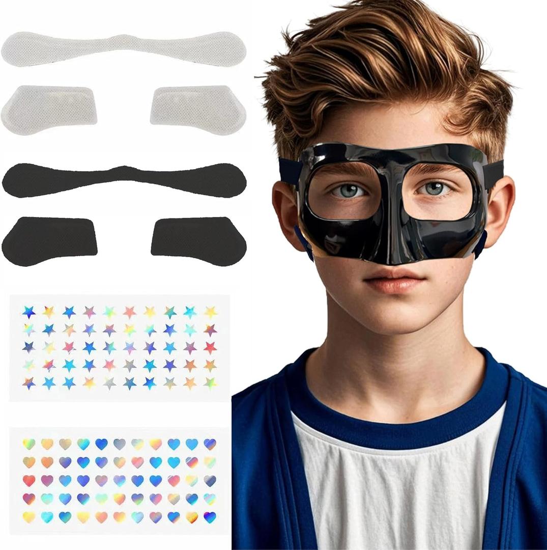 WR01A Kids Nose Guard for Broken Nose Girls Boys Adjustable Basketball Soccer Sports Face Mask with Foam Padding and Stickers for Youth Teens