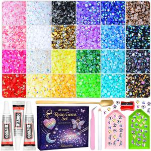 2 x 33000Pcs Bedazzling Kit, 24 Colors Resin Jelly Rhinestones 3mm Flatback Gems for Diamond Art, Crafting & Nail Art, Bedazzler Kit with 3Pcs B7000 Jewelry Glue and Multiple Tools, Large