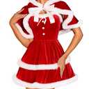 RSLOVE Christmas Outfits for Women - Sexy Christmas Dress with Cape 2Pcs Velvet Santa Costume Xmas Babydoll Furry, Medium