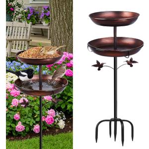 Metal Bird Bath for Outside, Rustproof Outdoor Bird Feeder, 45" Vintage Metal Birdbath with Reinforced 5-Prong Base for Garden and Patio Decor, Double Bowl Design