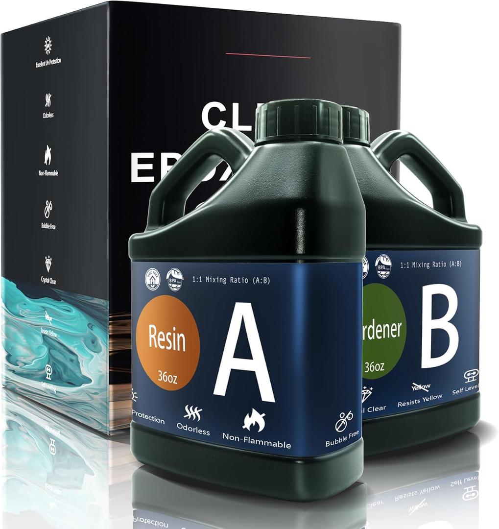 Epoxy Resin 72OZ, Upgraded Crystal Clear Resin Epoxy Food Safe, Self Leveling & Bubble Free Epoxy Resin with Anti-Yellowing for Coating, Casting, Molds, Jewelry Making, DIY