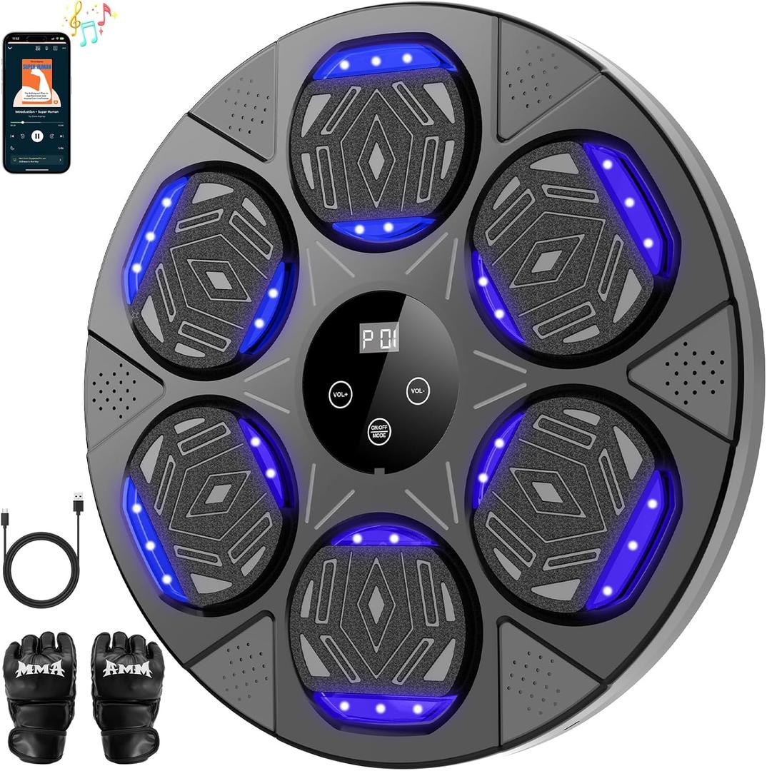 Music Boxing Machine, Boxing Wall Mount Machine for Kids Adult, Bluetooth Smart Boxing Traineing Machine with Boxing Gloves, Boxing Workout Equipment Target for Home, Office, Gym (Upgrade) (Dark black)