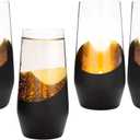 MyGift Set of 4 Black & Gold Stemless Champagne Flutes - 11 oz Wedding Party Glasses, Modern Barware for Sparkling Wine, Cocktails, Christmas Gifts (Elegant Home & Bridal Shower Essentials)