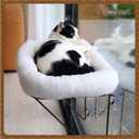 Zakkart Cat Window Perch - 100% Metal Supported from Below - Comes with Warm Spacious Pet Bed - Cat Window Hammock for Large Cats & Kittens - for Sunbathing, Napping & Overlooking (White)