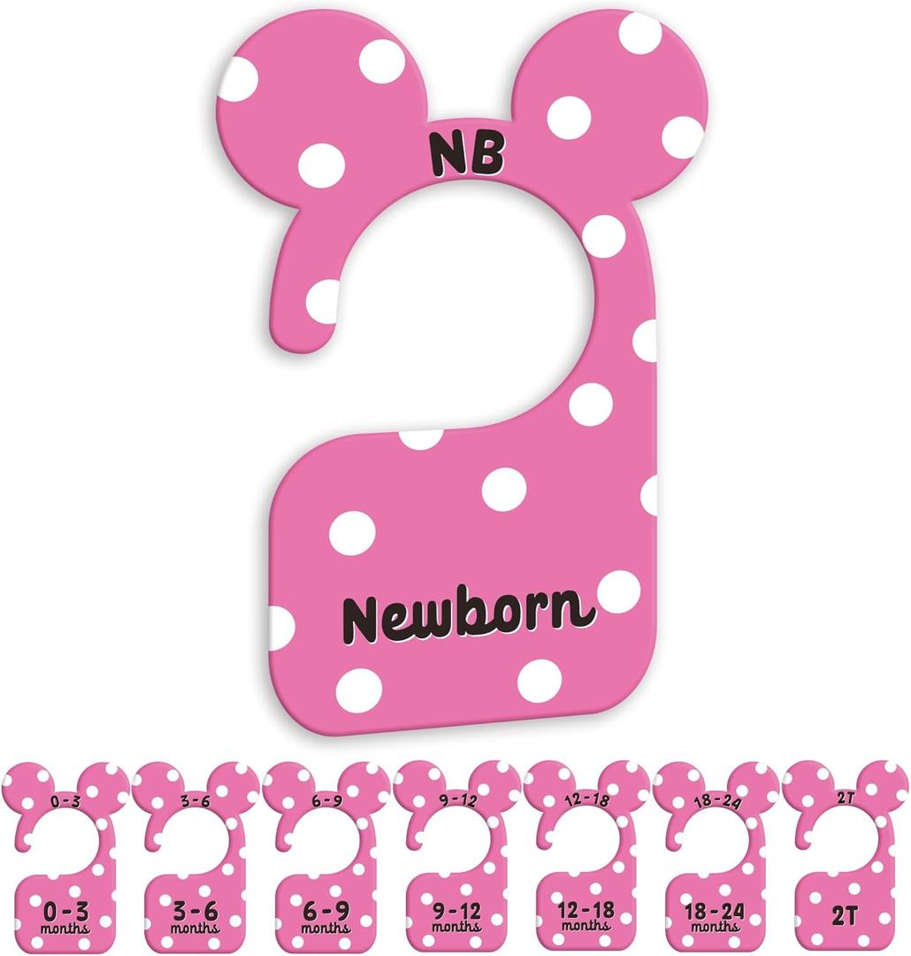 2 x JMOST Girl Baby Closet Dividers for Nursery Closet Organizer, Newborn to 24 Months Size Clothes, Cute Pink Hangers with Size Dividers, Double Sided