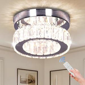 7.8" Crystal Chandelier Modern LED Mini Flush Mount Ceiling Light Fixtures Dimmable with Remote K9 Crystal Round Small Chandeliers for Hallway Bedroom Kitchen