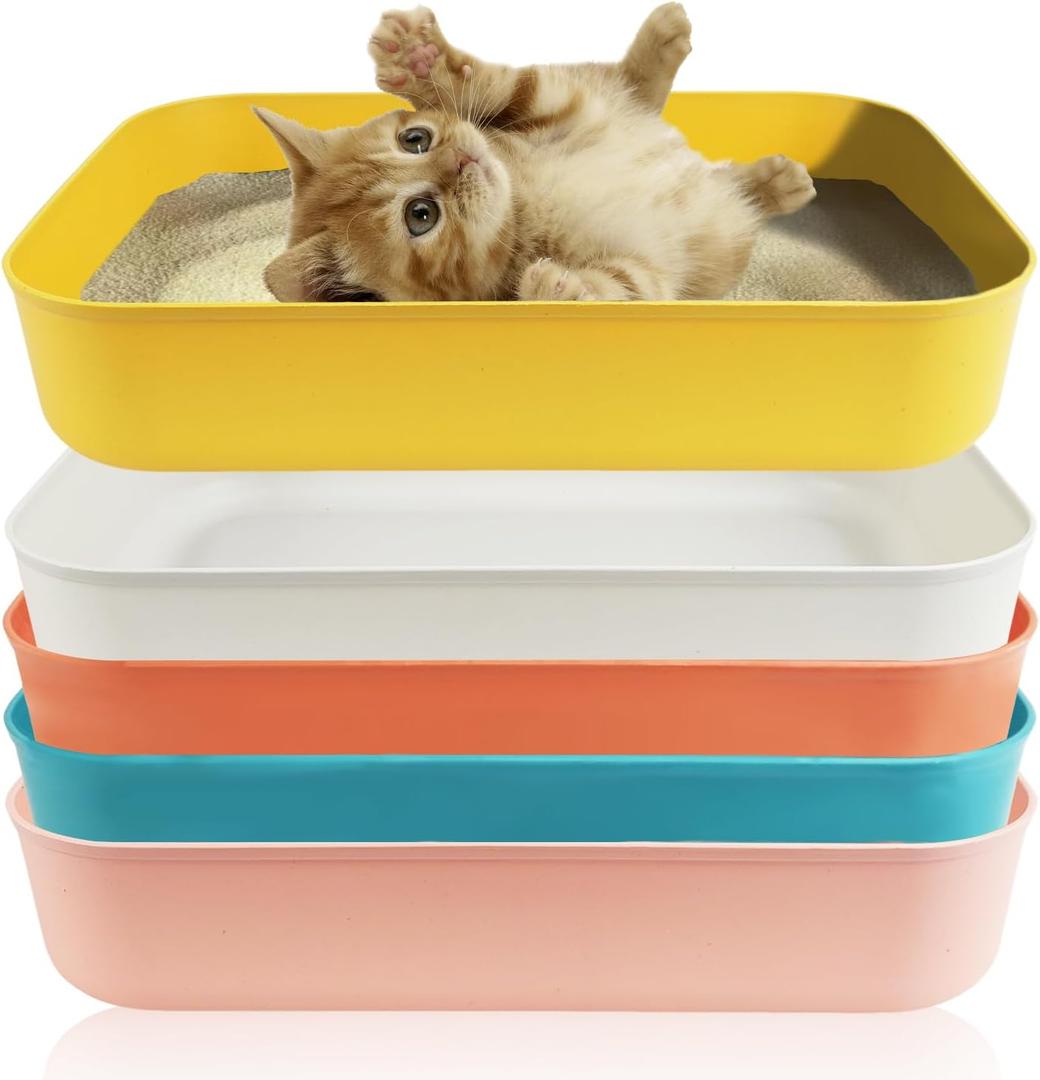 5PCS Small Litter Box, Plastic Kitten Litter Box, 13.9 x 9.8 x 3 Inch Open Litter Box for Small Pet, Easy to Clean (5 Color)