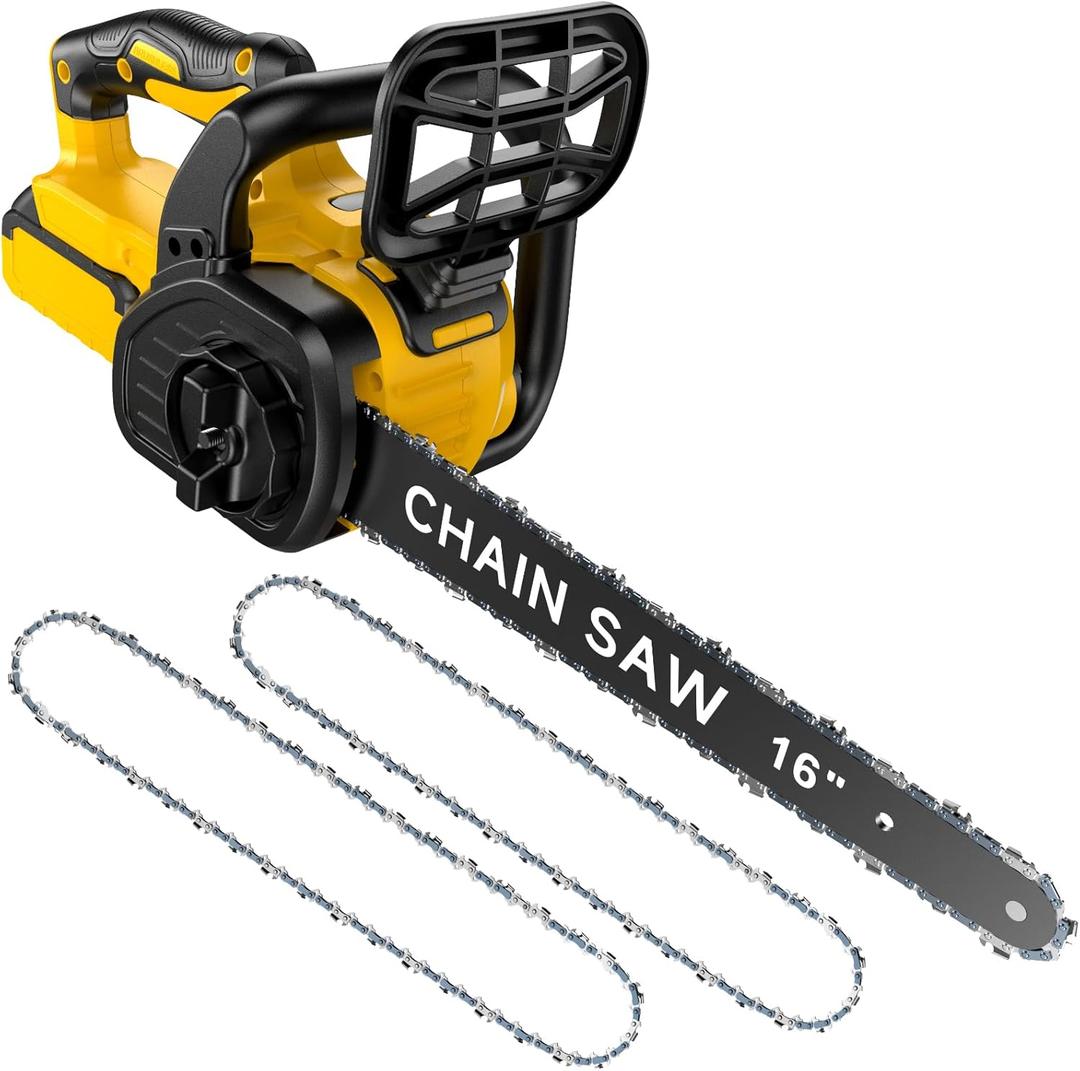 16 Inch Cordless Brushless Chainsaw Compatible with Dewalt 20V Battery (Battery Not Included), Electric Battery Powered Chain Saw for Wood Cutting/Tree Trimming (Yellow)
