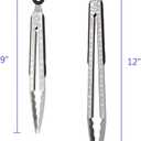 304 Stainless Steel Kitchen Cooking Tongs, 9" and 12" Set of 2 Sturdy Grilling Barbeque Brushed Locking Food Tongs with Ergonomic Grip, Black
