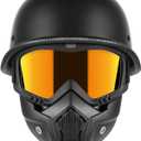 TRUSTERTHEE Motorcycle Half Helmets with Face Shield, German Style Motorcycle Helmet for Adult Men Women, DOT Approved Retro Half Shell Helmet for Moped Cruiser Scooter (Large, 1Matt Black)