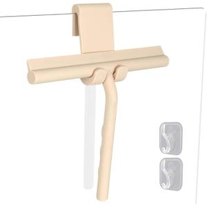 DEOFUXT Shower Squeegee for Glass Doors, Full Silicone Jacketed Squeegee with Ergonomic Handle & NoDrill Hook, Cleaning Tool for Windows, Mirrors, Tiles, Bathroom & Car  Beige