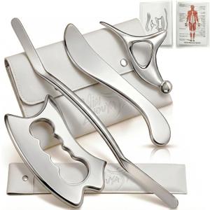 Stainless Steel Muscle Scraper Tool Set - 4Pcs Massage Scraper Tool Gua Sha for Myofascial Release, Fascia Release Tools for Deep Tissue Massage, Physical Therapy & Fascia Scrapingr (4Pcs)