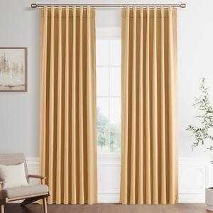 Joywell Camel Linen 100% Blackout Curtains 84 Inch Long, Rod Pocket/Back Tab/Hook Belt/Clip Rings,Thermal Insulated Drapes for Bedroom Living Room with Hooks(2 Panels,52 x 84)