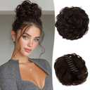 RUWISS Claw Clip Messy Bun Hair Piece 100% Real Human Hair Buns Wavy Curly Chignon Hair Bun Extensions Tousled Updo Hair Buns Claw Clip Ponytail Hairpieces(Dark Brown with 15% Dark Cocoa Blonde)