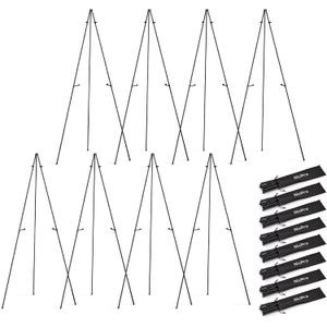 Nicpro Black Easel Stand for Sign, 8 Pack 63" Metal Portable Adjustable Collapsible Easels for Display, Painting, Poster, Wedding Sign with Carry Bag, 16.06 inches