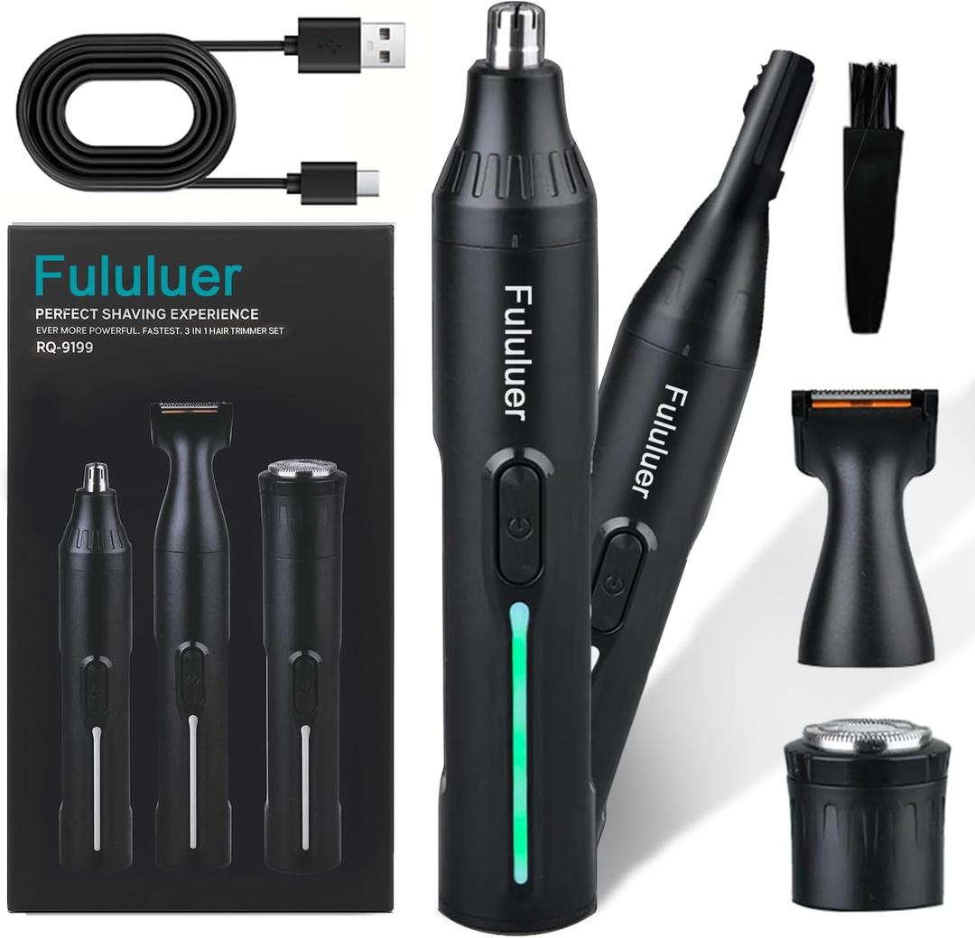 Fululuer Nose Hair Trimmer for Mens and Women | Rechargeable 4-in-1 Ear, Nose, Eyebrow & Beard Trimmers | 8500 RPM | USB Charging | Washable, LED Indicator (Midnight Black)