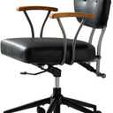 Genuine Leather Home Office Chair, Mid-Century Retro Executive Desk Chair with Armrests, 360° Swivel Ergonomic Task Chair,Adjustable Height