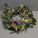 YNYLCHMX 18" Spring Summer Wreaths for Front Door, Artificial Floral Wreath with Multi-Colored Flower & Green Eucalyptus Leaves, Green Foliage Wreath for Wall Window Farmhouse Party Holiday Home Decor