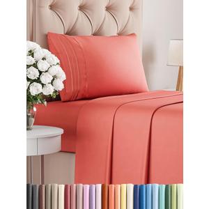 Twin Size 3 Piece Sheet Set - Comfy Breathable & Cooling Bed Sheets Set - Hotel Luxury Bedding for Women, Men, Kids, Teens, Boys & Girls - Deep Pockets, Ultra-Soft and Wrinkle Free - Oeko-Tex - Coral