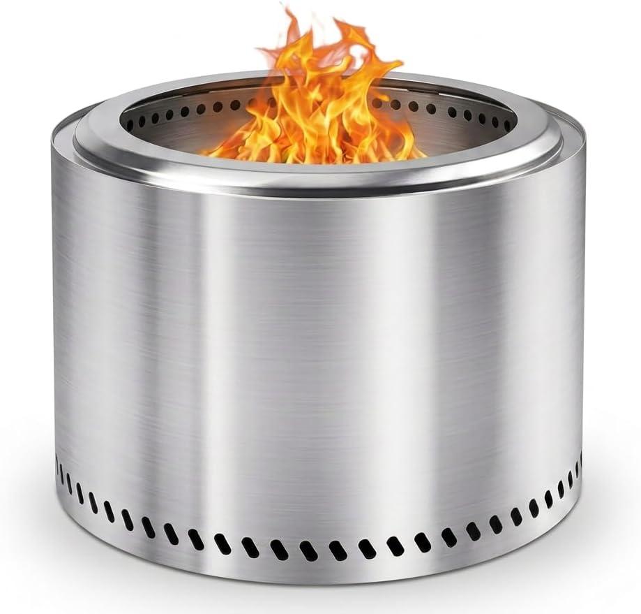 Smokeless Firepit, 22cm Fire Pit for Camping with Patented Technology, Portable Fire Pit for Outside with Steel Grill Rack, Fire Poker, and Bag, Easy Setup and Storage