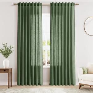 Olive Green Linen Curtains 84 Inches Long for Bedroom Back Tab Light Filtering Privacy Semi Sheer Curtains Modern Farmhouse Decor Olive Green Cotton Textured Curtain for Living Room 2 Panels 52x84 (52"W x 84"L (Pack of 2), Loden)