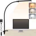 ShineTech LED Desk lamp with Clamp, Eye-Caring Clip Lights for Home Office, 3 Colors Full Brightness, Flexible USB Adapter Table Lamp, Black (3CCT in One (3000K/4000K/6000K))