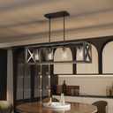 Espird Farmhouse Dining Room Light Fixture - 4 Light Kitchen Island Lighting with Adjustable Height & Thickened Metal Dining Room Light Fixture Over Table，Chandeliers for Dining Room&Kitchen Island, Black, 4 Light - L31"