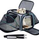 Pet Carrier Airline Approved, Expandable Foldable Soft-Sided Dog Carrier, 3 Open Doors, 2 Reflective Tapes, Pet Travel Bag Safe and Easy for Cats and Dogs (Grey & Blue-Pro)