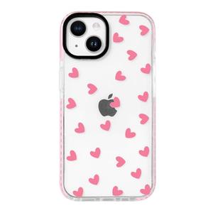 NITITOP Compatible with iPhone 13/14 Case Cute Clear for Women Girls Pink Love Heart Pattern Ultra Slim with Bumper Protector Soft TPU Anti-Yellow Protective Cover - Pink Heart