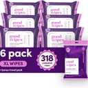 goodwipes Flushable Butt Wipes - Vitamin E & Aloe - Sewer & Septic Safe - Extra Large Adult Wet Wipes For Women & Men - Bathroom Essentials - Lavender, 318 Count (6 Packs + 1 Travel)