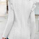 Women Eyelet Tops Casual Ruffle Long Sleeve Shirts Crew Neck Lace Embroidered Blouses Fall Outfits 2025 (White, L)