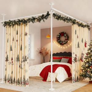 Goovilla Room Divider for Room Separation, Tension Curtain Rods No Drilling, 4-10ft(H) 28-114inch(W) Adjustable Temporary Privacy Wall Divider, Heavy Duty Freestanding Space Partition Separator, White