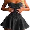 NRTHYE Women's Sexy Strapless Denim Dress Off Shoulder Corset Tube Summer Mini Jean Dresses, M