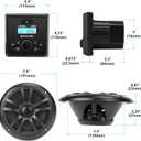 Marine Stereo Audio System with Marine Speakers and Gauge Receiver Package, IPX6 Weatherproof Bluetooth Audio Receiver and AM FM Radio Receiver, USB, MP3, Aux input, 2 x 6.5 Inch Black Marine Speakers
